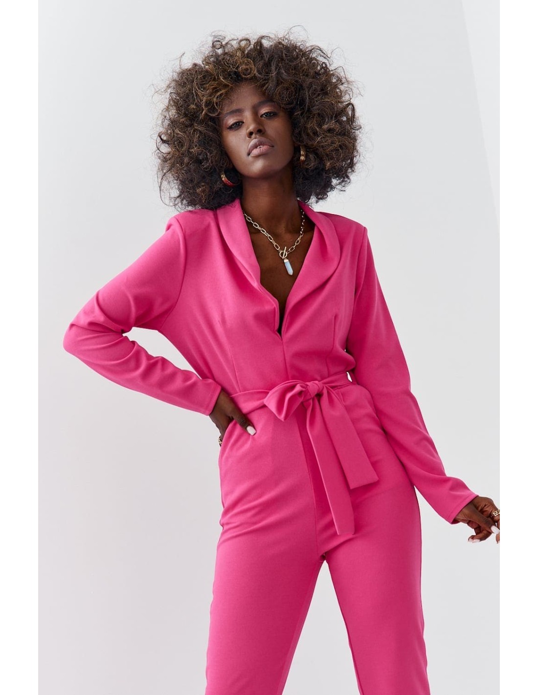 Elegant long-sleeved jumpsuit, amaranth 25280 - Online store - Boutique